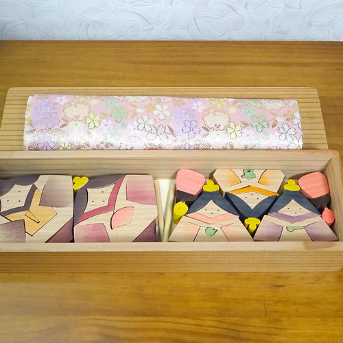 二段飾り組木のかわいいお雛様 木製 手作り木工 #2 ひな人形・雛飾り