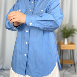 ゆったりオーバーシャツ〈ライトブルー〉コットン 春ファッション シャツブラウス 羽織り 春アウター 9枚目の画像