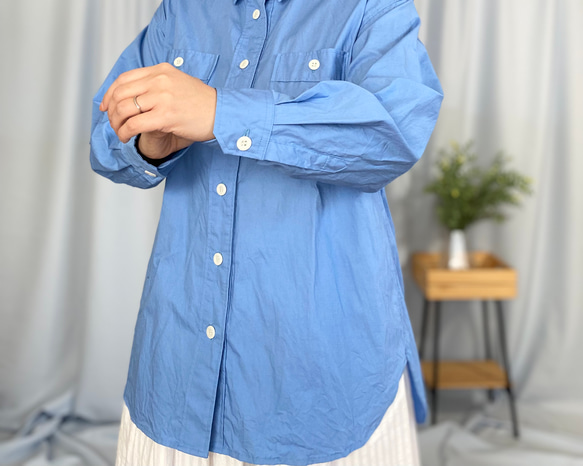 ゆったりオーバーシャツ〈ライトブルー〉コットン 春ファッション シャツブラウス 羽織り 春アウター 9枚目の画像