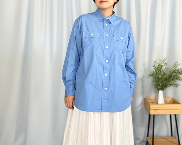 ゆったりオーバーシャツ〈ライトブルー〉コットン 春ファッション シャツブラウス 羽織り 春アウター 1枚目の画像