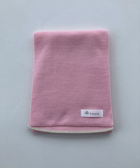 【ソフトで優しい肌触り】リボンみたいなコンパクトミニマフラー　【ピンク×オフホワイト】 7枚目の画像