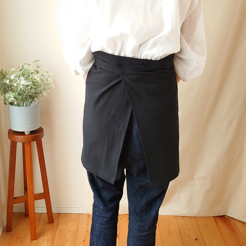 カフェエプロン【黒】ショート（45cm丈）カフェスタイルの腰巻き
