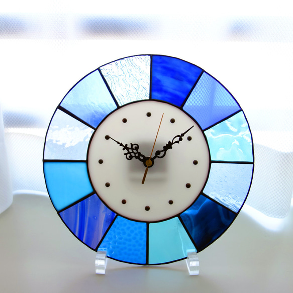 28㎝φ・ステンドグラスの時計（掛時計・置時計）パラソル＊ブルー系【新作2024】 13枚目の画像