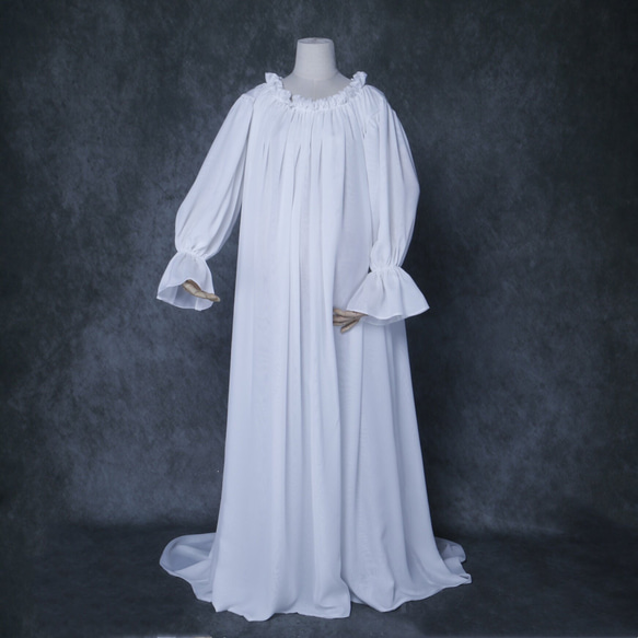 送料無料！ふんわりシフォン 妊婦 ロングスリーブ 前撮り フリル袖  