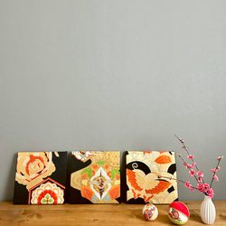 着物のファブリックパネル　漆黒に舞う（3枚セット）着物リメイク　インテリア　古民家　ひなまつり　壁飾り　日本　土産 11枚目の画像