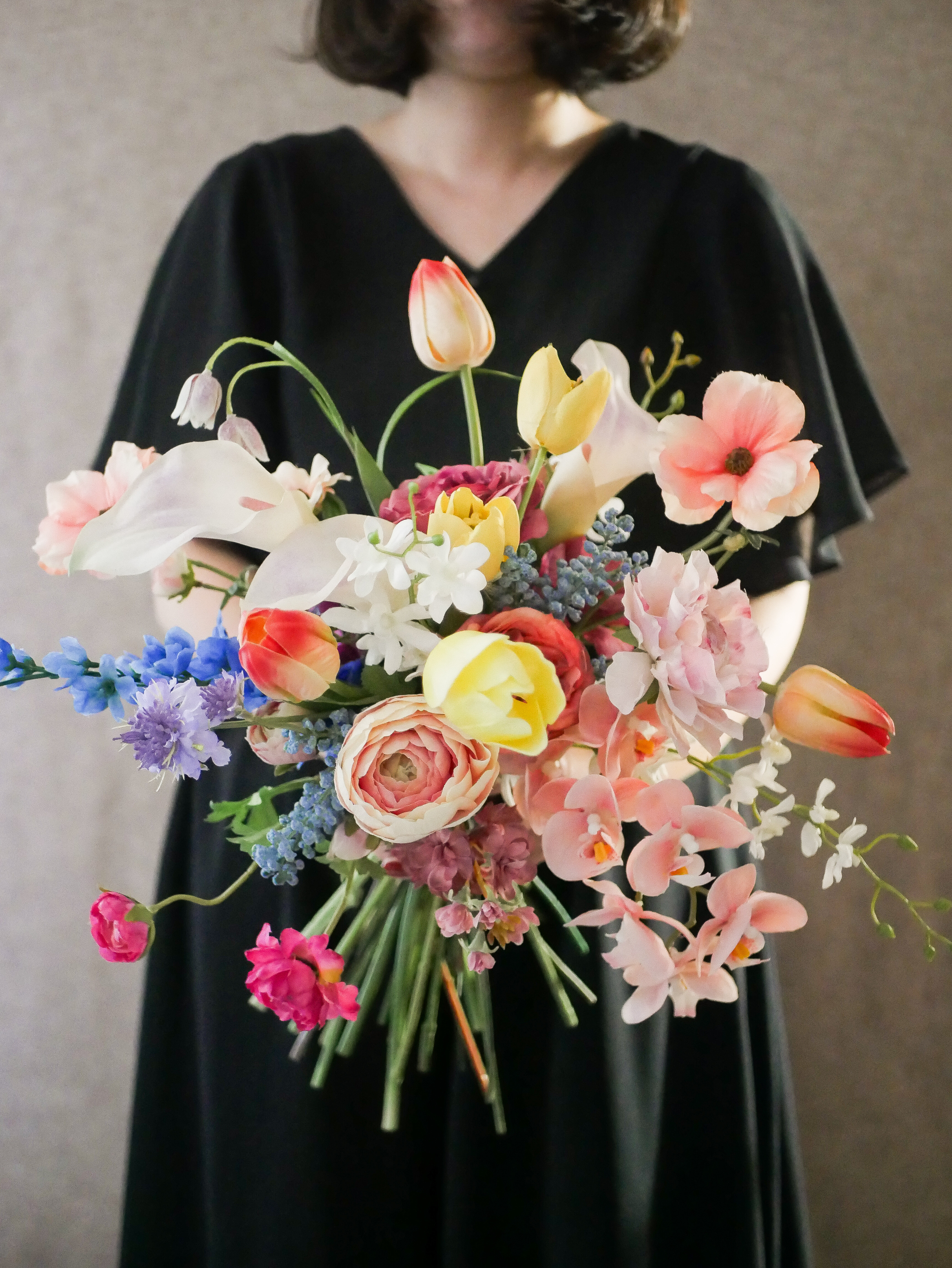 ウェディングブーケ　結婚式　前撮り　カラフル　韓国ブーケ　造花ブーケ　アーティフィシャルフラワーブーケ