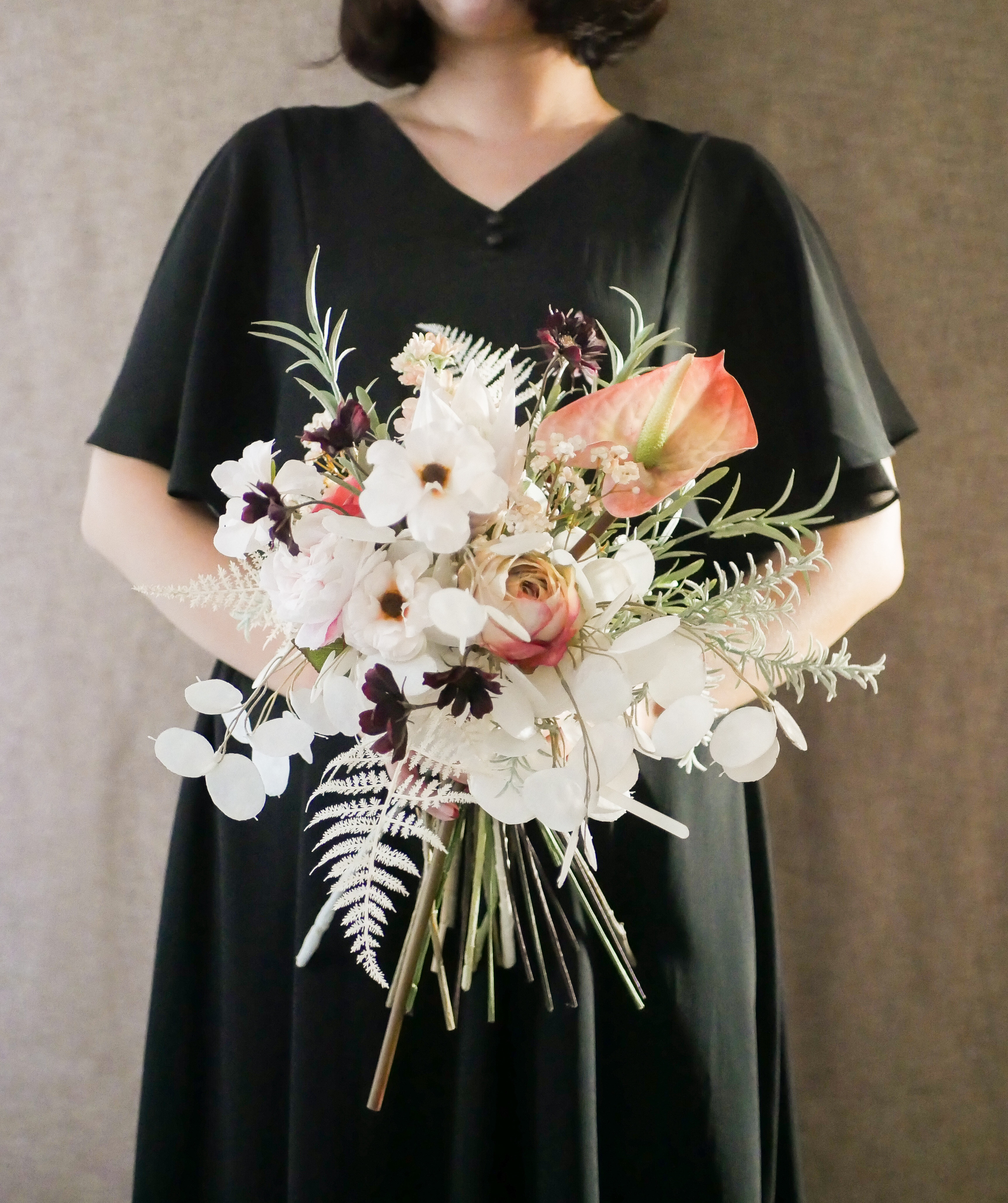 ウェディングブーケ　アンスリウム　結婚式　前撮り　ルナリア　韓国ブーケ　造花ブーケ　アーティフィシャルフラワー