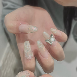 No.97】オーロラハートワンホン ネイルチップ 可愛い 囲み 埋めつくし  