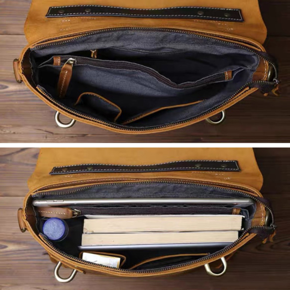 A4サイズ メッセンジャーバッグ ショルダーバッグ 本革 斜めがけ 大容量 多収納ポケット 通勤通学 ビジネス メンズ 13枚目の画像