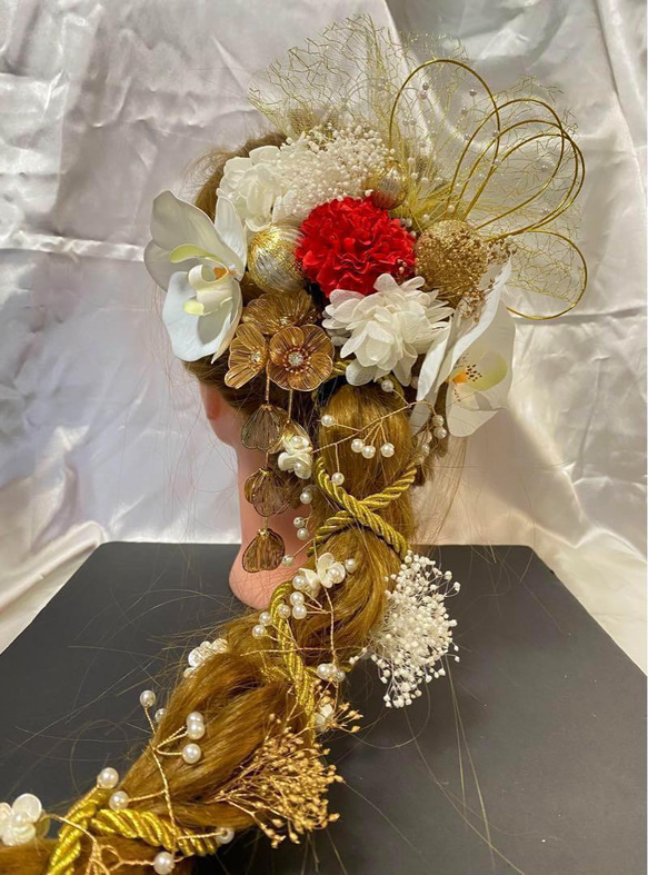 胡蝶蘭髪飾り18本セット　結婚式　成人式　髪飾り　ゴールド レッド水引1/3 3枚目の画像