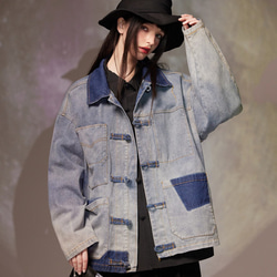 SAYOCAFEメイド、襤褸テイストのかっこいいダメージデニムパッチワーク
