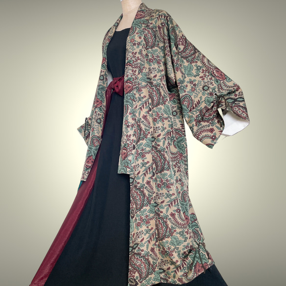 優雅な風格 上質 着物ガウン レトロ 着物リメイク 和装コート 和柄 ロング 和モード 男女兼用 N51213 11枚目の画像