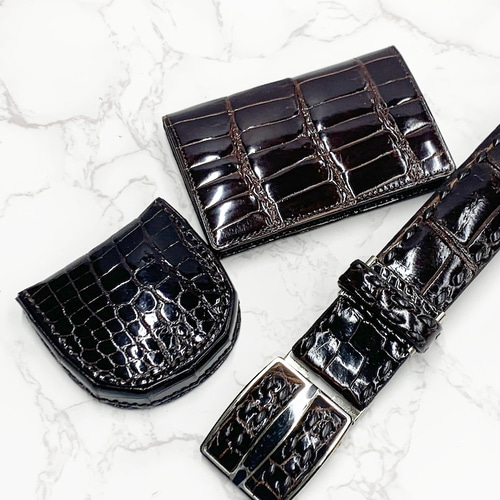 日本製 上質 クロコダイル カードケース名刺入れ＋コインケース＋