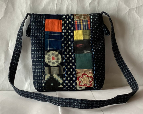 ゆっこ　予約済み　ハンドメイド　古布絣　斜め掛け変わりバック　一点物 かすり古布つなぎショルダーバッグ (4) ショルダーバッグ