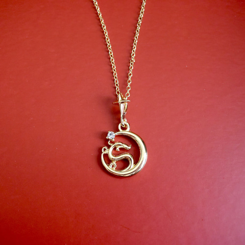 2024干支 辰 龍と縁起物モチーフのシンプルモダンネックレス ゴールド