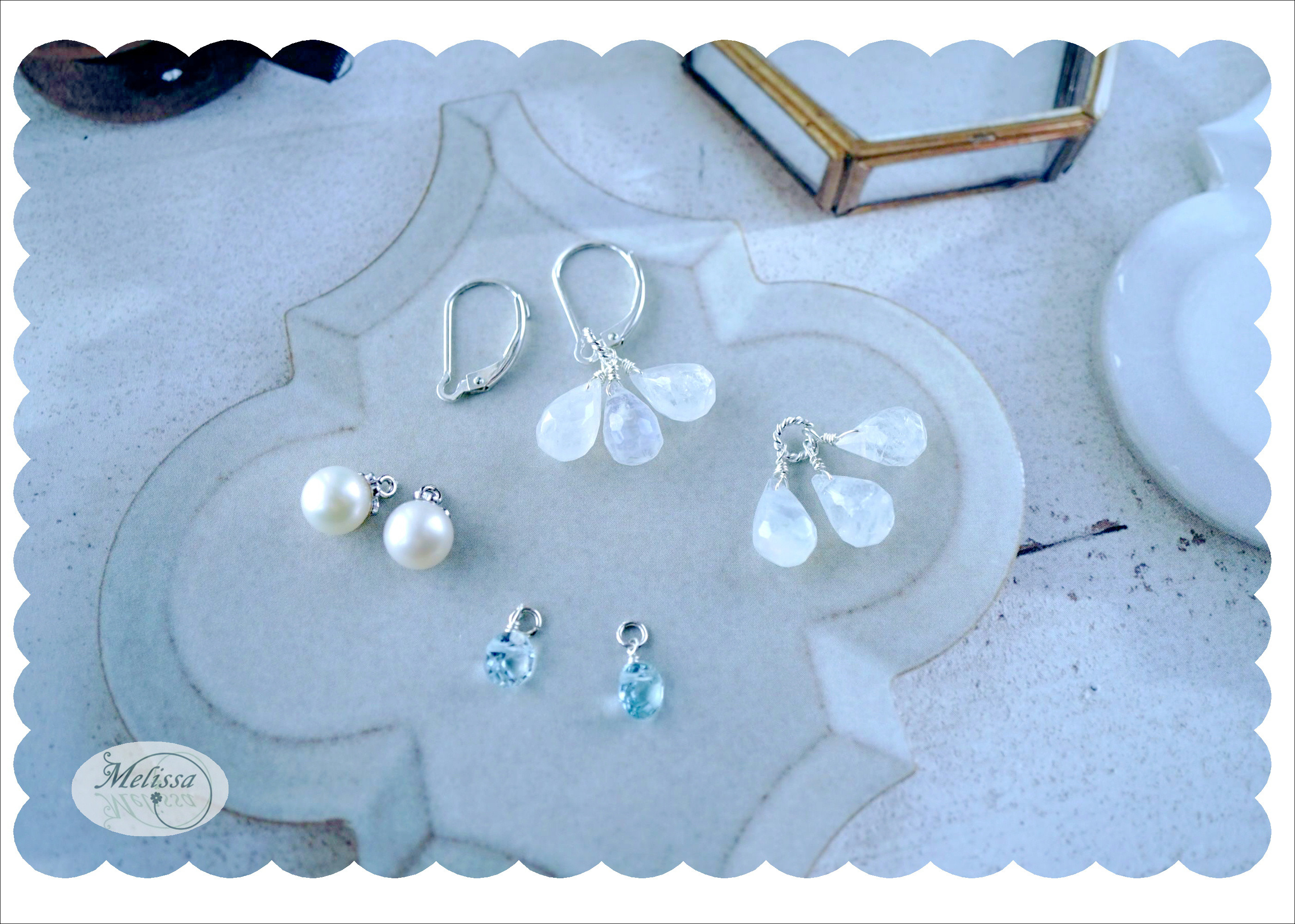 天然石チャームとシルバーピアスのセット