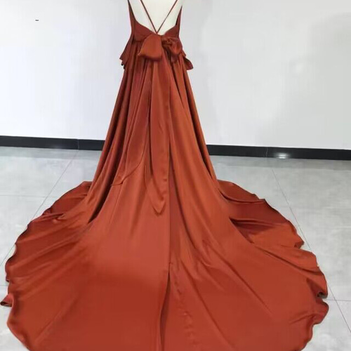 テラコッタ色 花嫁 パーティードレス 結婚式 キャミソール 背中見せ  