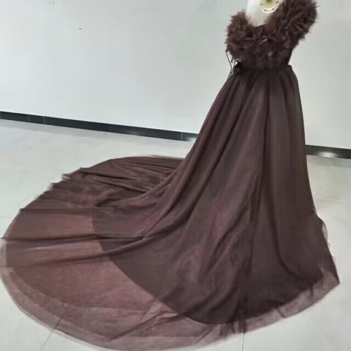 人気上昇！パーティードレス コーヒーの色 取り外しオフショルダー  