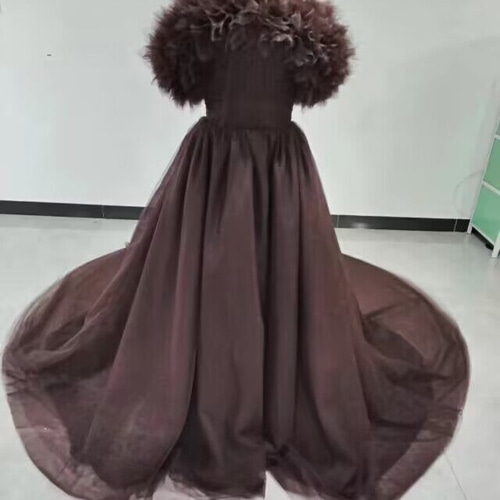 人気上昇！パーティードレス コーヒーの色 取り外しオフショルダー  