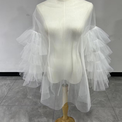 トップス ソフトチュール オフホワイト ロングスリーブ ウェディング  