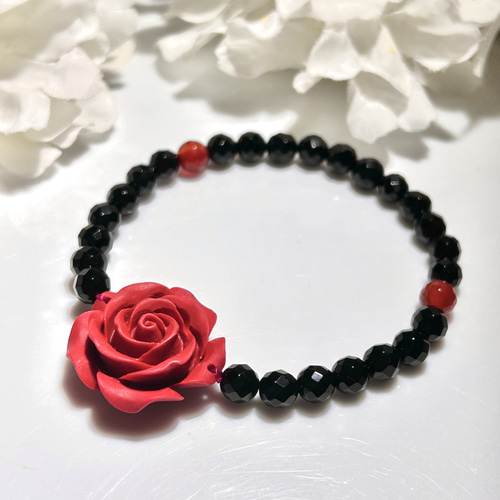 深紅 薔薇(バラ)彫刻 シナバー / シンシャ / 辰砂・オニキス 深紅 薔薇(バラ)彫刻 シナバー / シンシャ / 辰砂・オニキス