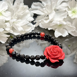 成功～ 深紅 薔薇(バラ)彫刻 シナバー ／ シンシャ ／ 辰砂・オニキス