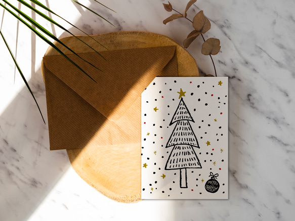 手繪聖誕樹  星【CM17080】-洛可可草莓手創  聖誕卡明信片含信封 第2張的照片