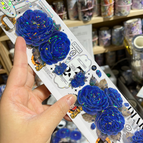 K167】海外マスキングテープ切り売りお花ブルーコラージュ装飾