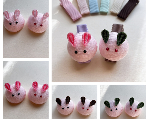 ぷっくりピンクうさぎの髪飾り○ちりめん細工 つまみ細工○ ヘア