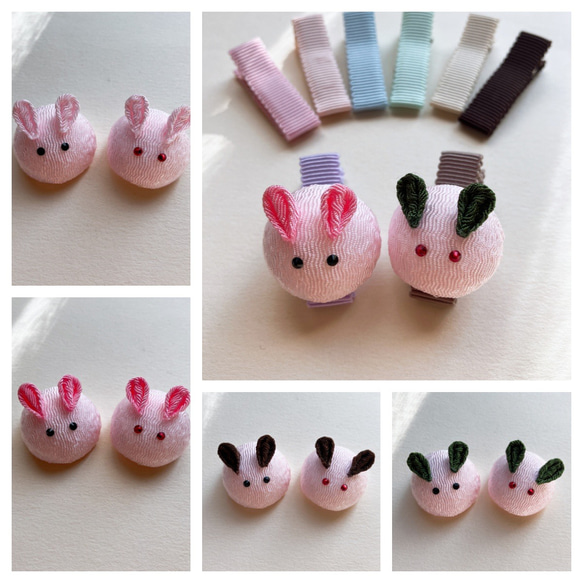 ぷっくりピンクうさぎの髪飾り○ちりめん細工 つまみ細工○ ヘア