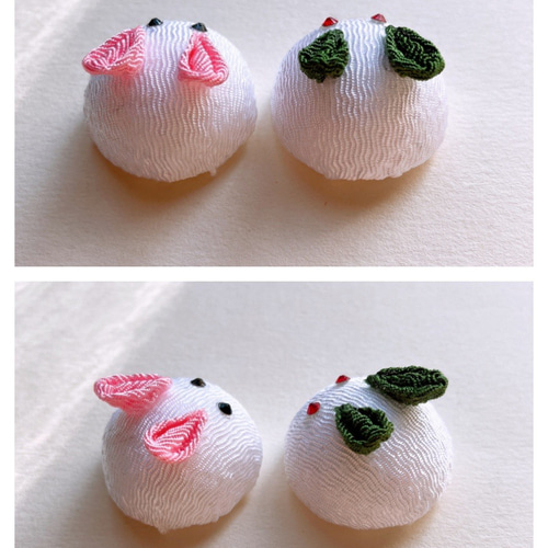 ぷっくりうさぎとお花の髪飾り○ちりめん細工 つまみ細工○ ヘア