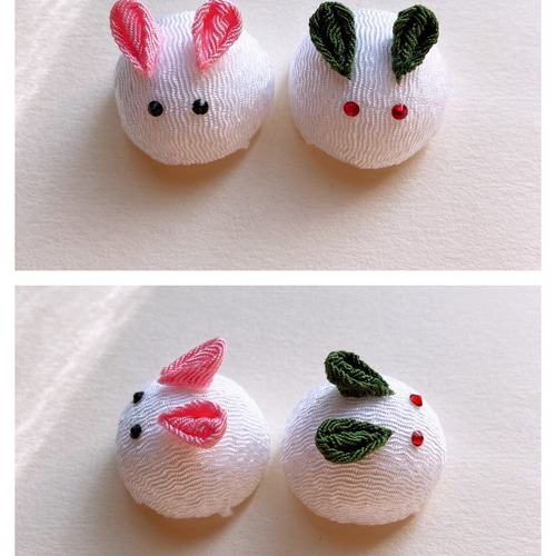 ぷっくりうさぎとお花の髪飾り○ちりめん細工 つまみ細工○ ヘア
