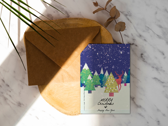 雪夜麋鹿森林聖誕卡洛可可草莓 WELKIN明信片聖誕卡片【CM17092】 第2張的照片