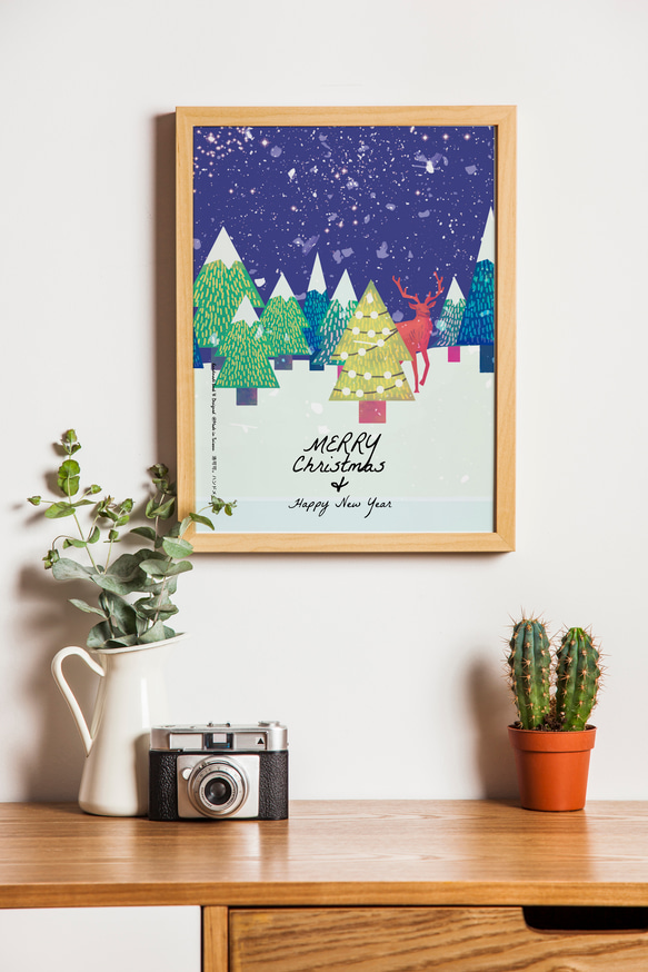 雪夜麋鹿森林聖誕卡洛可可草莓 WELKIN明信片聖誕卡片【CM17092】 第3張的照片