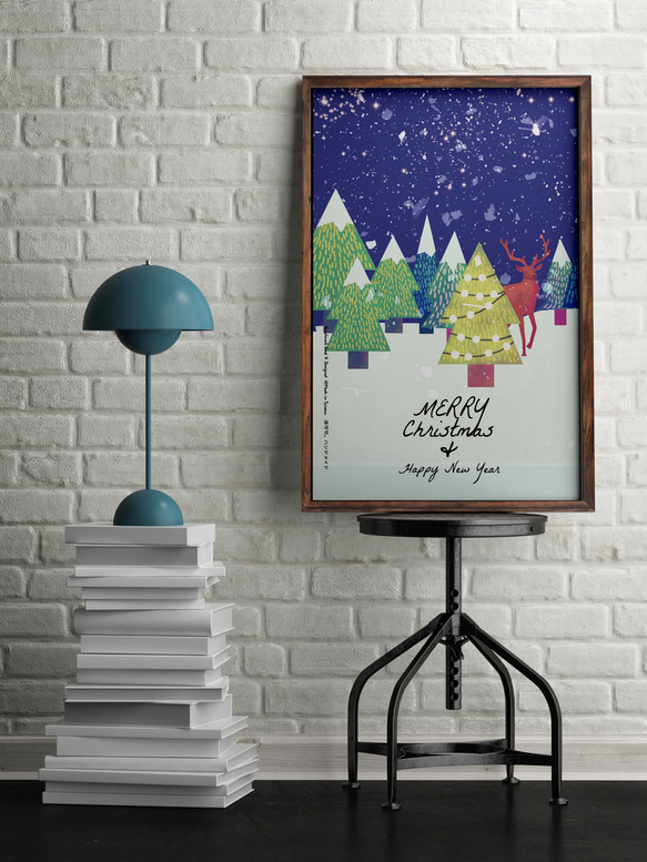 雪夜麋鹿森林聖誕卡洛可可草莓 WELKIN明信片聖誕卡片【CM17092】 第1張的照片