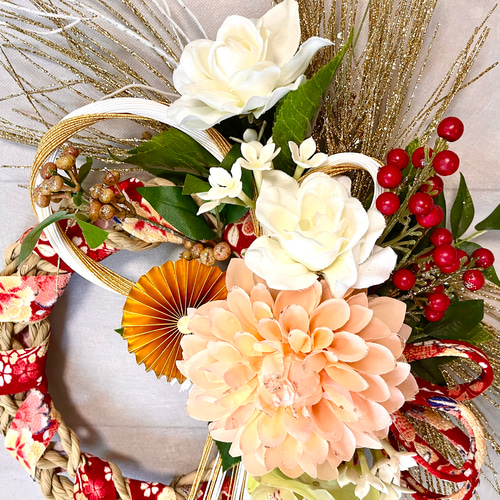 No.wreath-15528/迎春しめ縄リース(正月) 23-(3) 54x45cm/アーティ