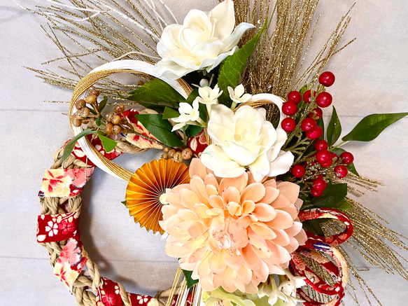 No.wreath-15528/迎春しめ縄リース(正月) 23-(3) 54x45cm/アーティフィシャルフラワー造花 19枚目の画像