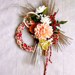 No.wreath-15528/迎春しめ縄リース(正月) 23-(3) 54x45cm/アーティフィシャルフラワー造花 2枚目の画像