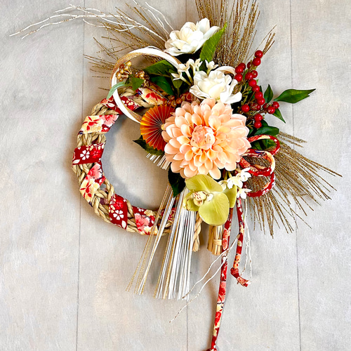 No.wreath-15528/迎春しめ縄リース(正月) 23-(3) 54x45cm/アーティ  