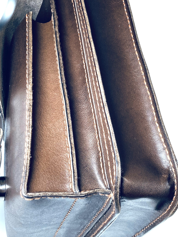 日本製一点物  大容量縦型ウエストバッグ 外縫い Vertical Fanny Pack 栃木レザー チョコブラウン 13枚目の画像