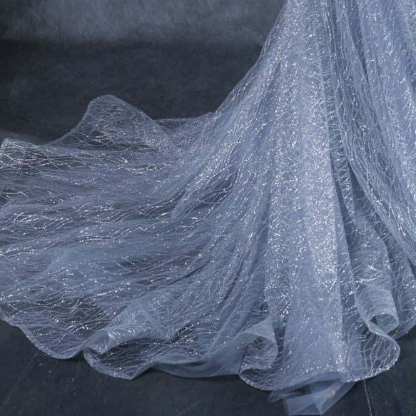 送料無料！オーバードレス   シルバー   キラキラグリッターチュール  ベアトップ  編み上げ   素敌な  花嫁 8枚目の画像