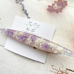 本物のお花のヘアクリップ　スターフラワー　パープル　紫　オフホワイト　 2枚目の画像