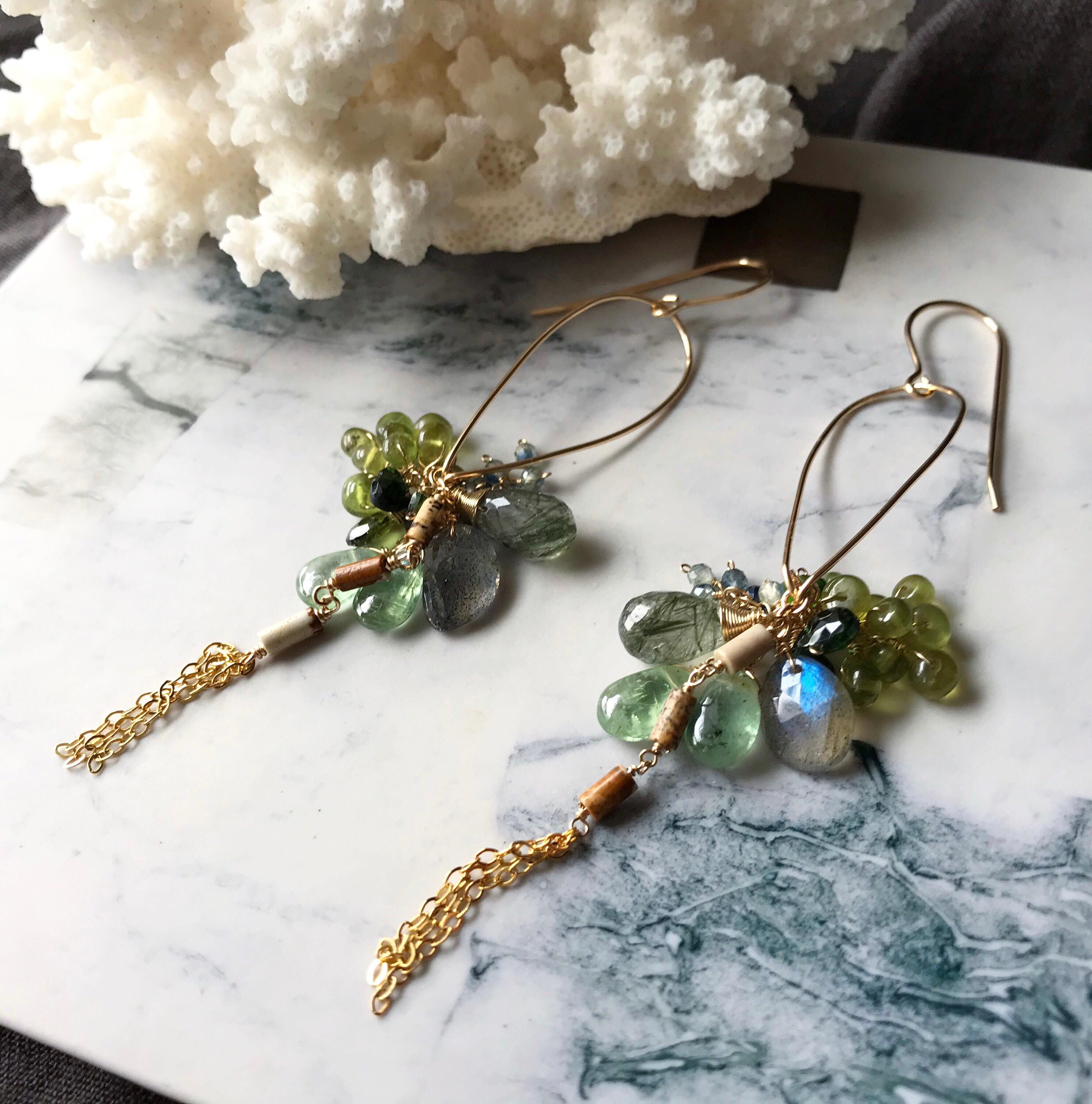 『再販』k14gf】グリーンルチルクォーツとアイドクレーズのピアス(イヤリング) 7,220円