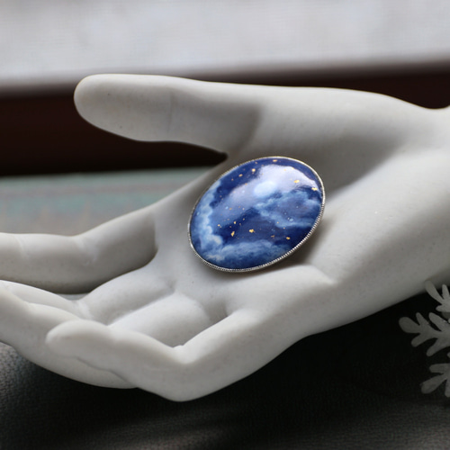 満月の夜空 】七宝焼で出来た風景シリーズ / ブローチ・ペンダント