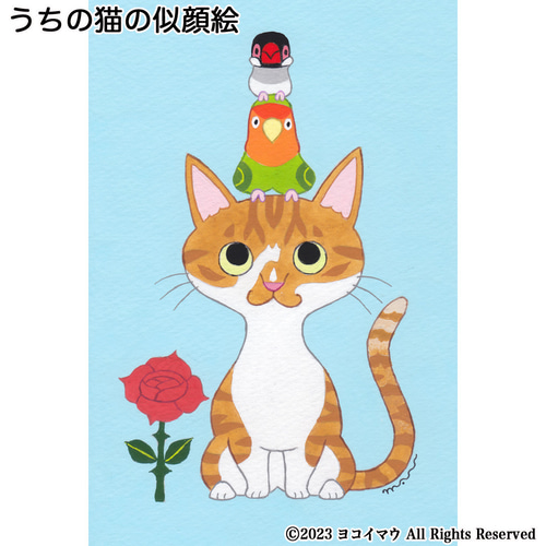 うちの子オーダー 似顔絵「うちの猫」手描き イラスト 絵画