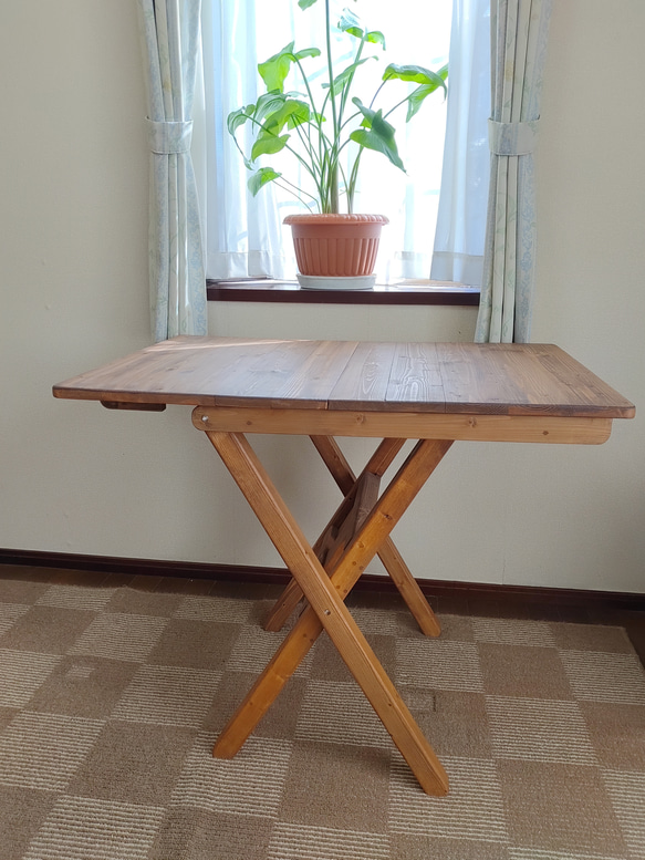 【tibi.様専用】高さ85cm 木製テーブル【折りたたみ収納可】　継ぎ足しテーブル 2枚目の画像