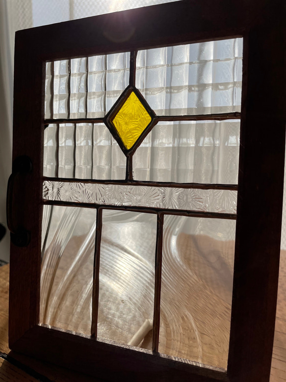 ステンドグラス　ドアオブジェ　黄色ダイヤ 3枚目の画像