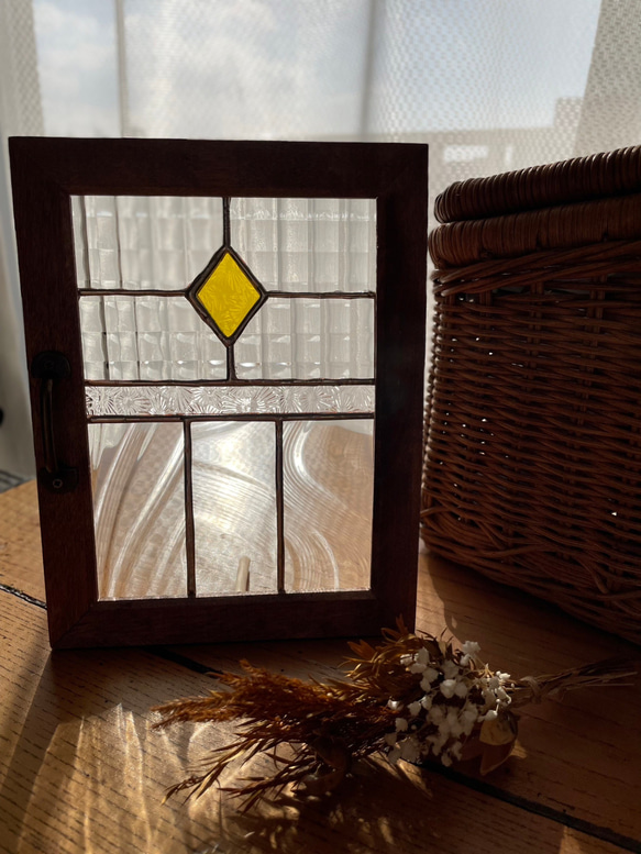 ステンドグラス　ドアオブジェ　黄色ダイヤ 2枚目の画像