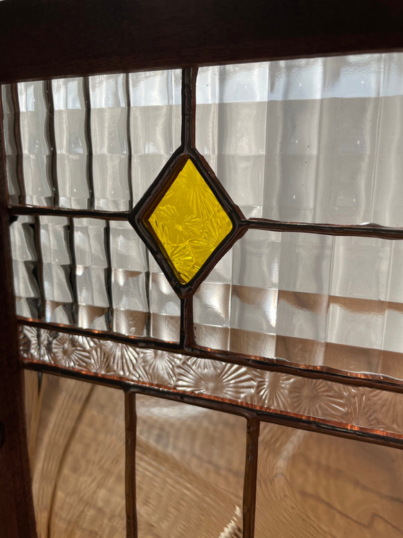 ステンドグラス　ドアオブジェ　黄色ダイヤ 4枚目の画像