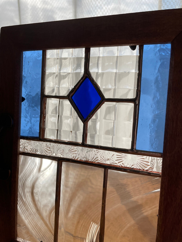 ステンドグラス　ドアオブジェ　青ダイヤ 4枚目の画像
